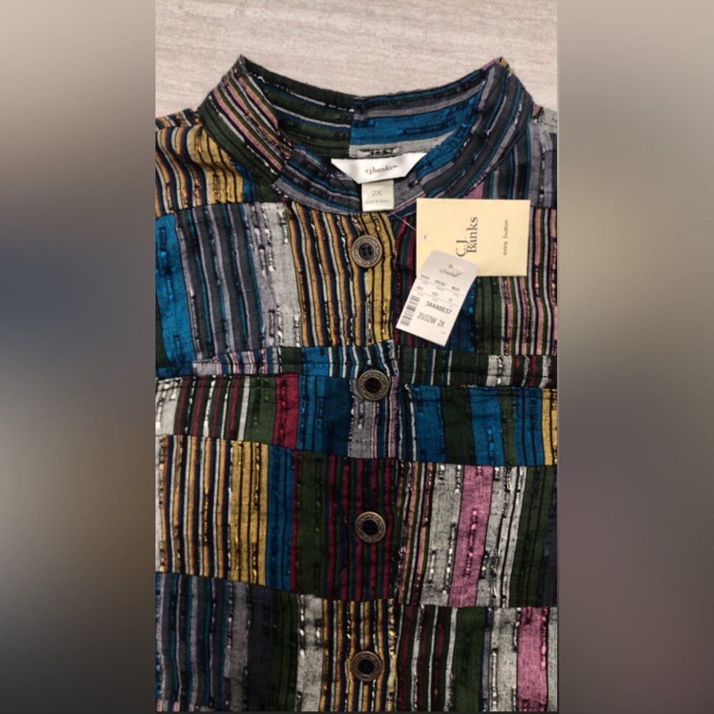 CJ Banks Women 2X Quilted Jacket XXL 20 22 India Boho Patchwork Shirt Plus Size
